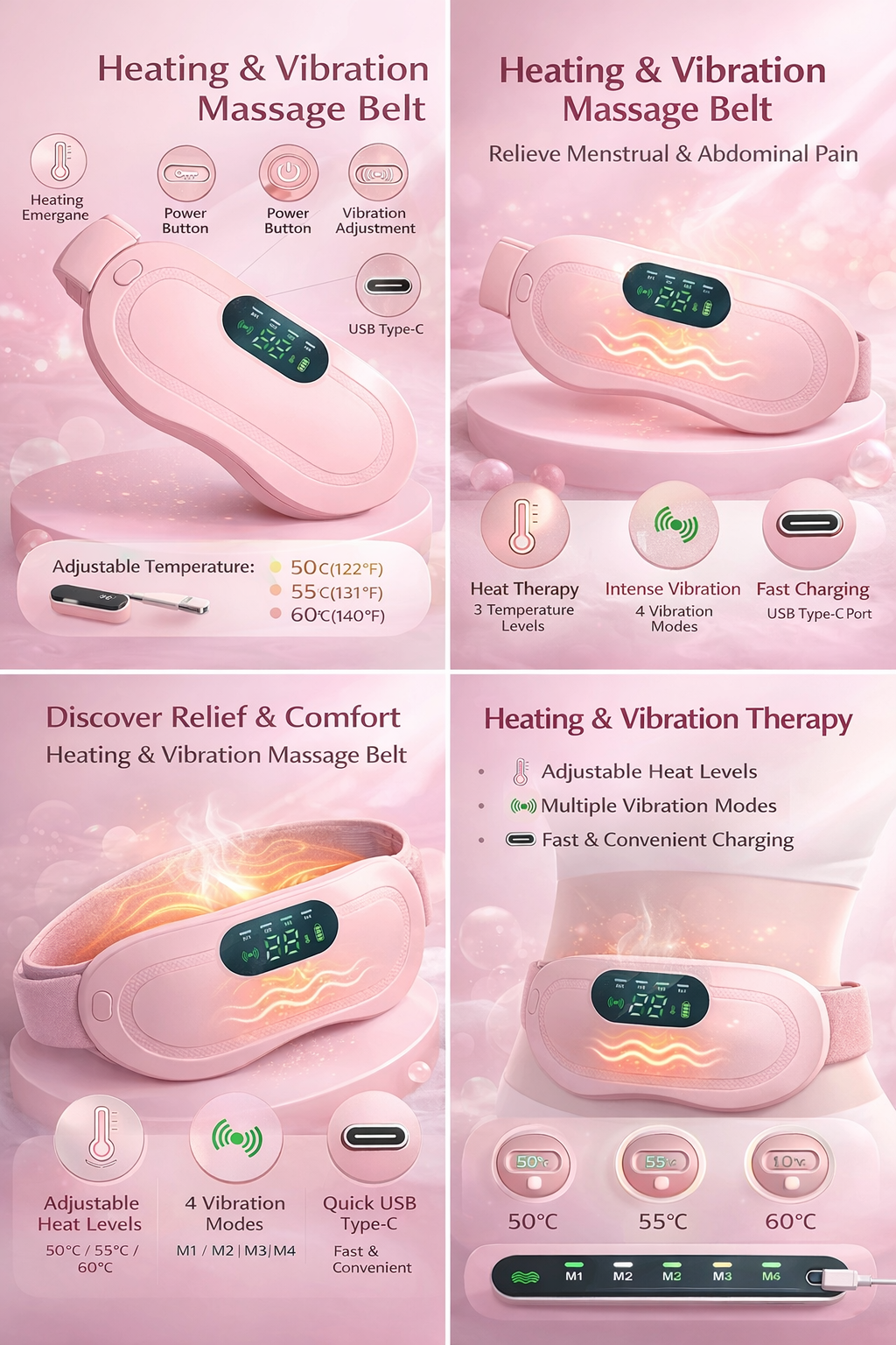 Portable Cordless Heating Pad for Menstrual Cramps Relief, for Stomach, 3-Speed Temperature