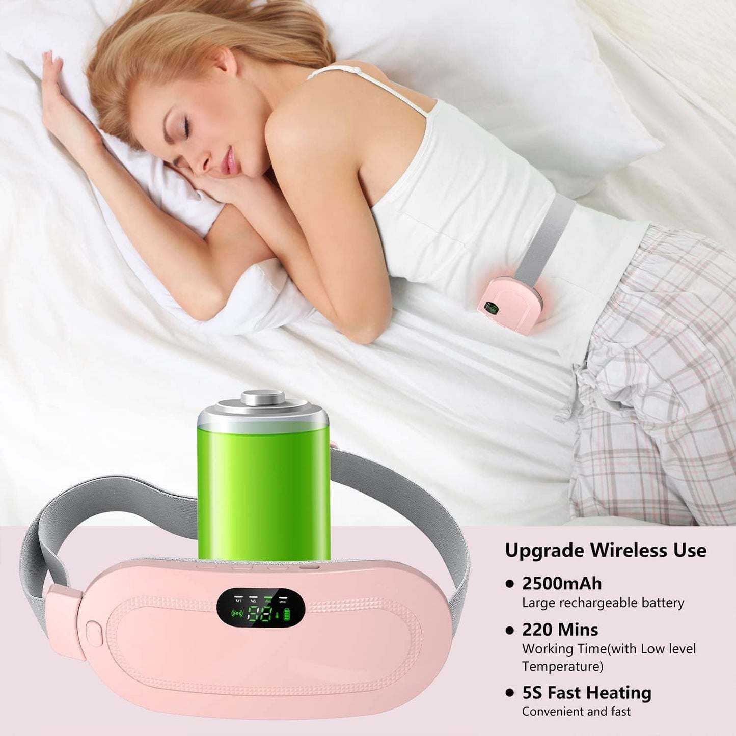 Portable Cordless Heating Pad for Menstrual Cramps Relief, for Stomach, 3-Speed Temperature