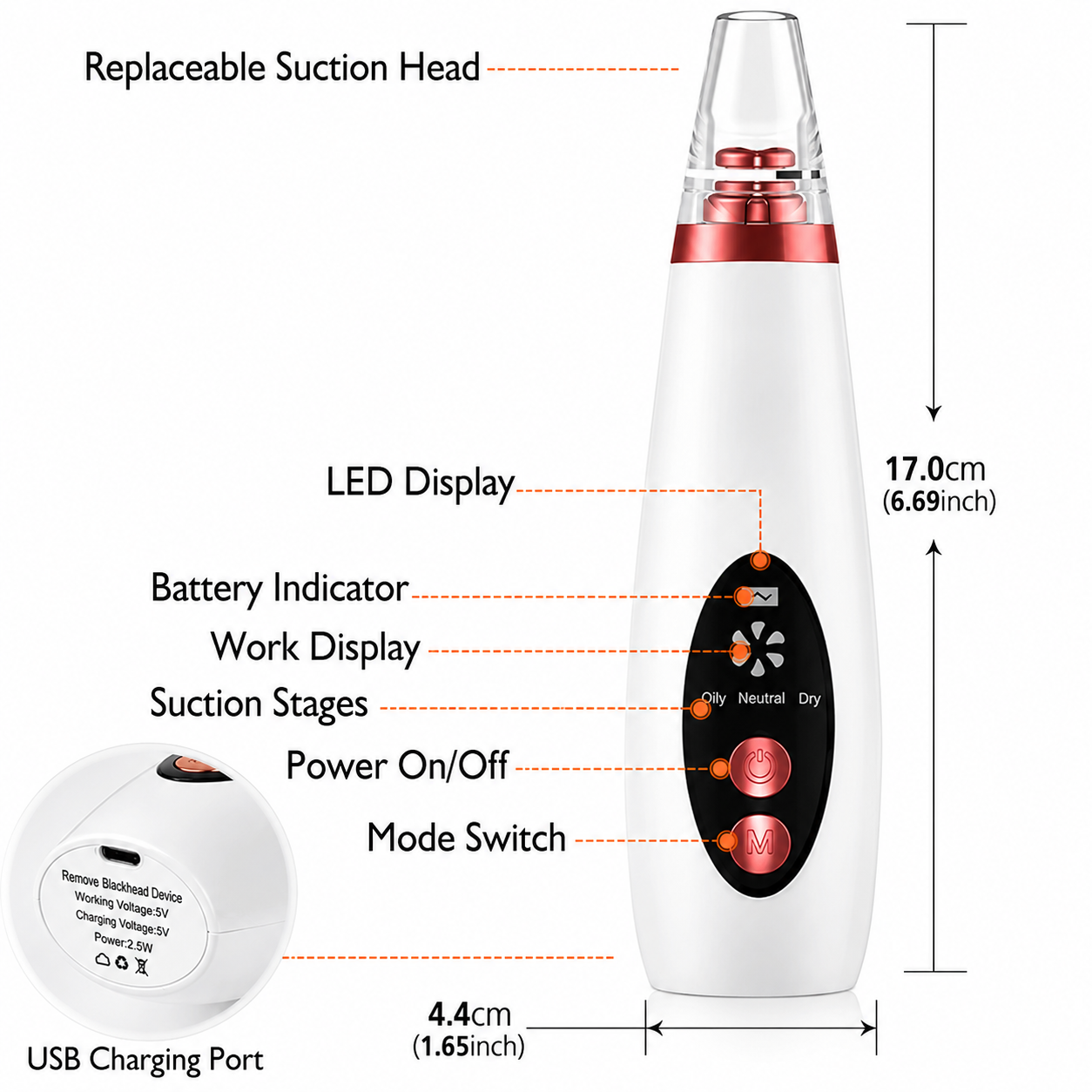 6 in 1 Multi-function Blackhead Remover Tools | Electric Derma suction Machine